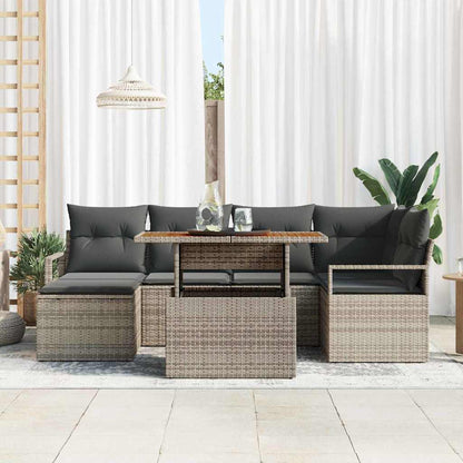 Garten-Sofa-Set mit Speicher 7 pcs Grau Poly Rattan