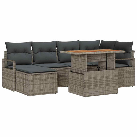 Garten-Sofa-Set mit Speicher 7 pcs Grau Poly Rattan