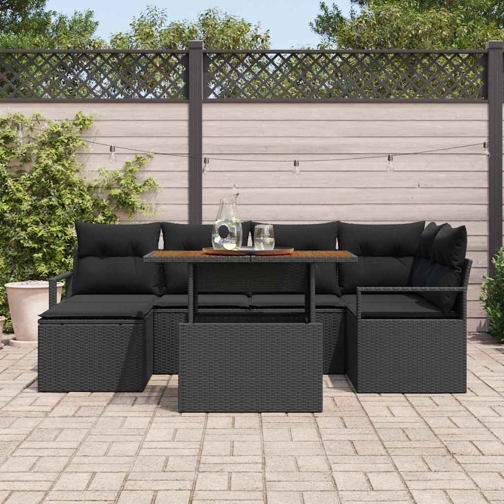 Garten-Sofa-Set mit Speicher 7 pcs Schwarz Poly Rattan