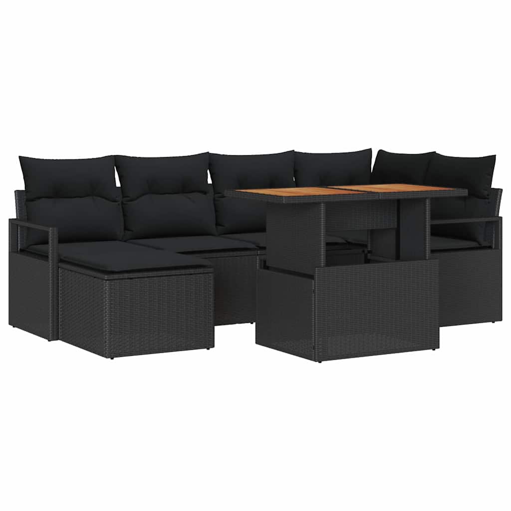 Garten-Sofa-Set mit Speicher 7 pcs Schwarz Poly Rattan