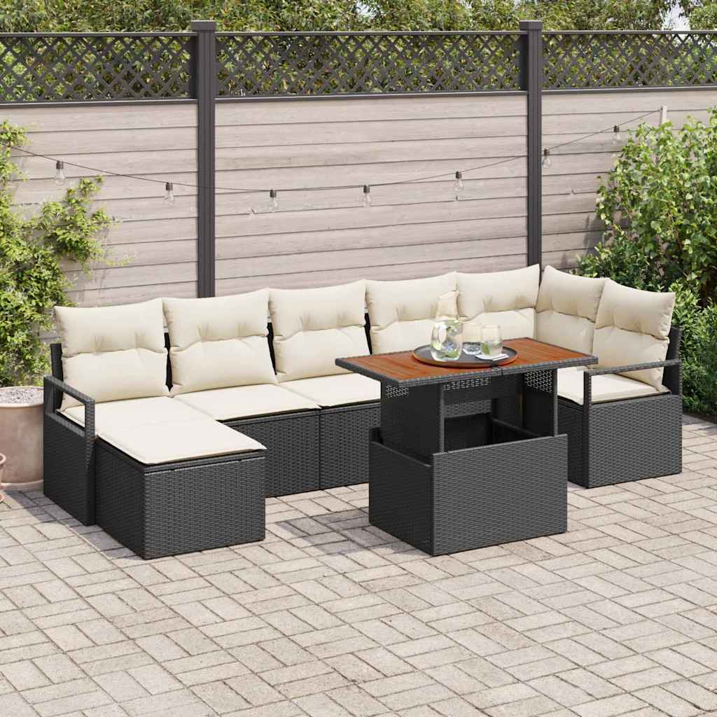 Garten-Sofa-Set mit Speicher 8 pcs Schwarz Poly Rattan