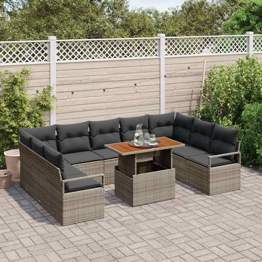 Garten-Sofa-Set mit Speicher 10 pcs Grau Poly Rattan