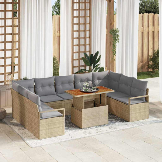 Garten-Sofa-Set mit Speicher 10 pcs Beige Poly Rattan