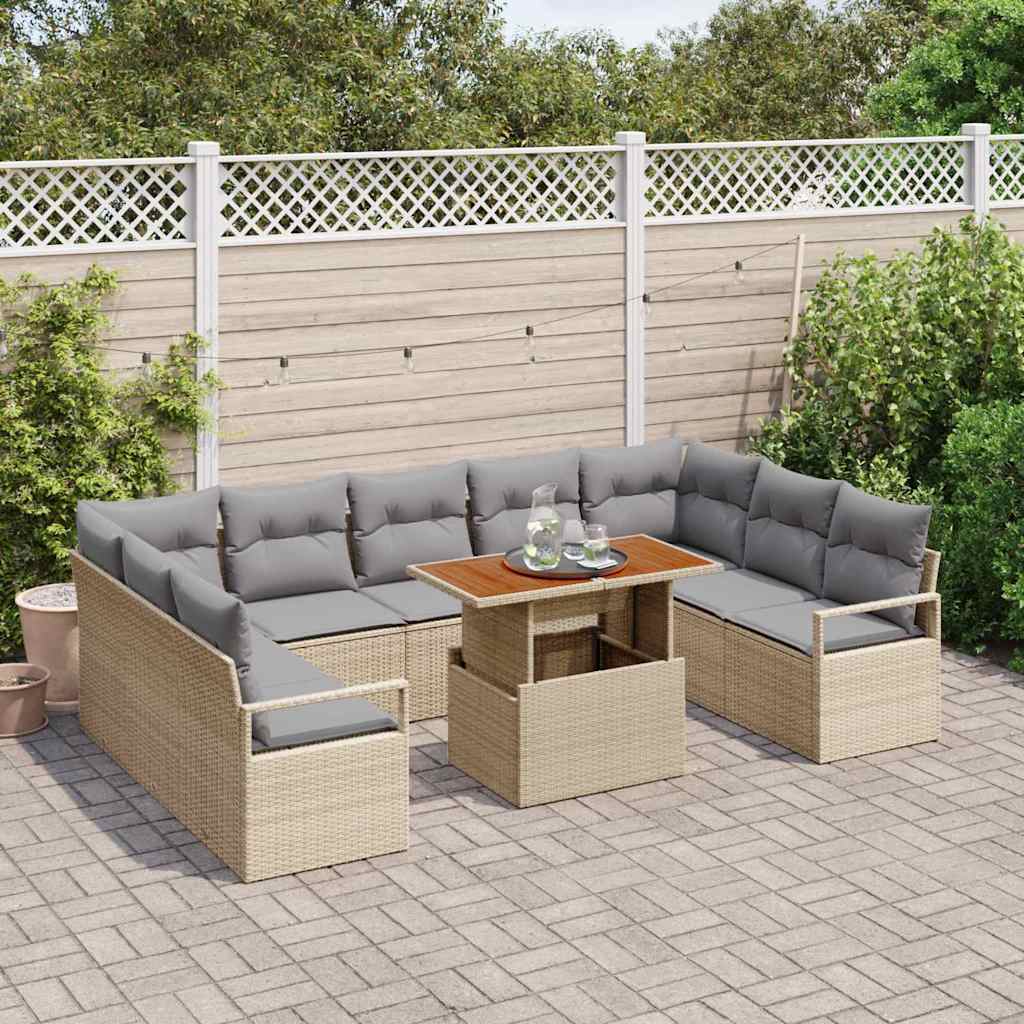 Garten-Sofa-Set mit Speicher 10 pcs Beige Poly Rattan
