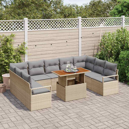 Garten-Sofa-Set mit Speicher 10 pcs Beige Poly Rattan