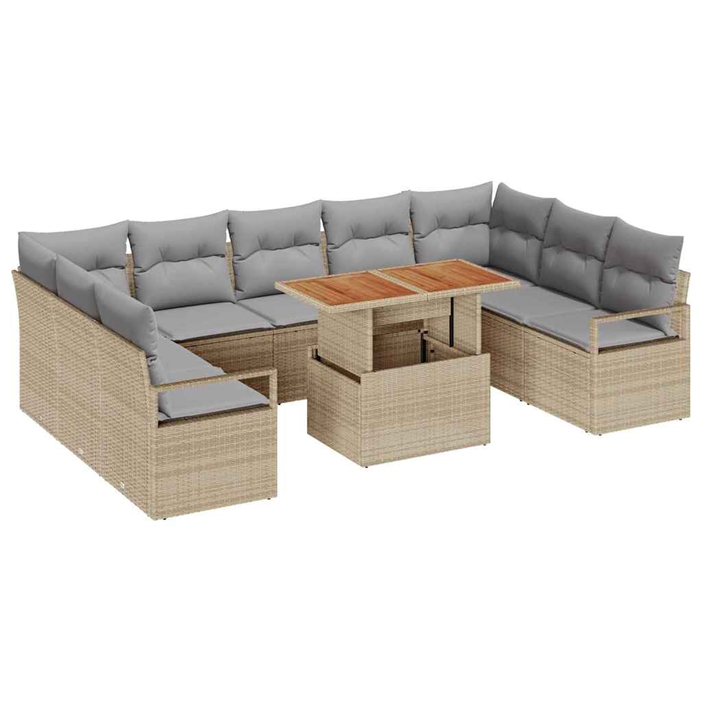 Garten-Sofa-Set mit Speicher 10 pcs Beige Poly Rattan
