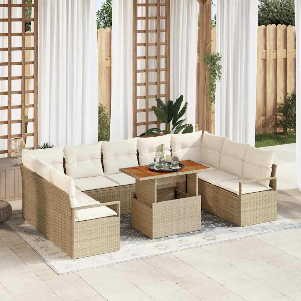Garten-Sofa-Set mit Speicher 10 pcs Beige Poly Rattan