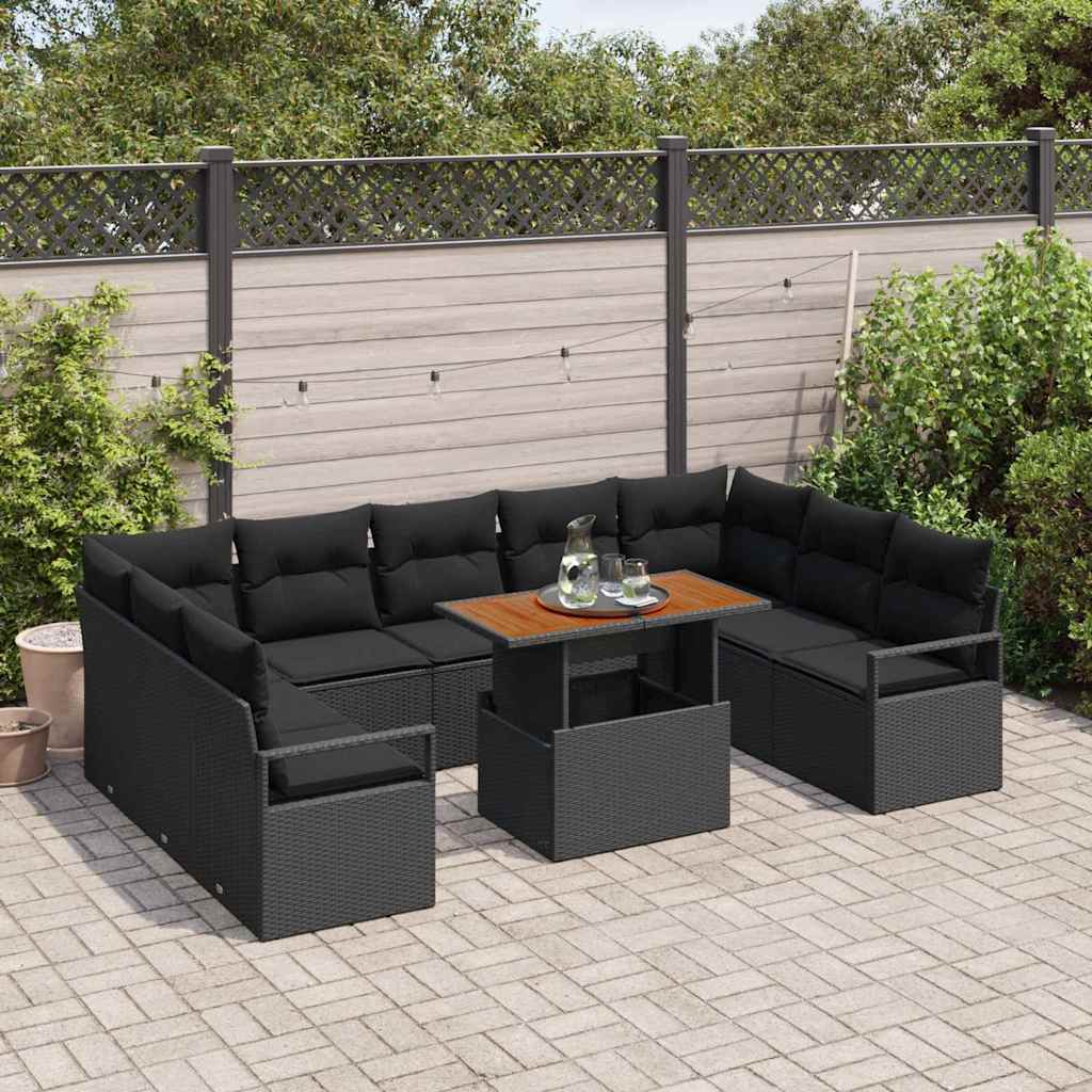 Garten-Sofa-Set mit Speicher 10 pcs Schwarz Poly Rattan