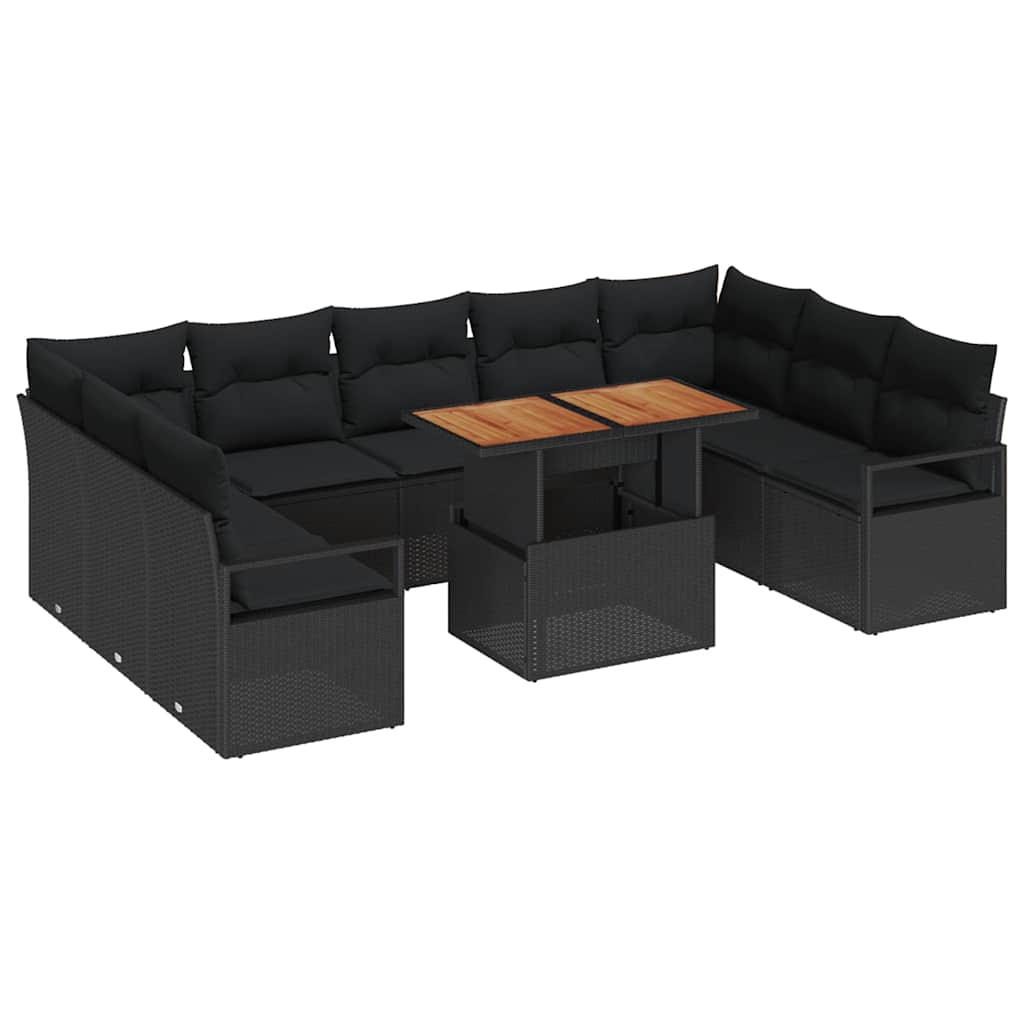 Garten-Sofa-Set mit Speicher 10 pcs Schwarz Poly Rattan