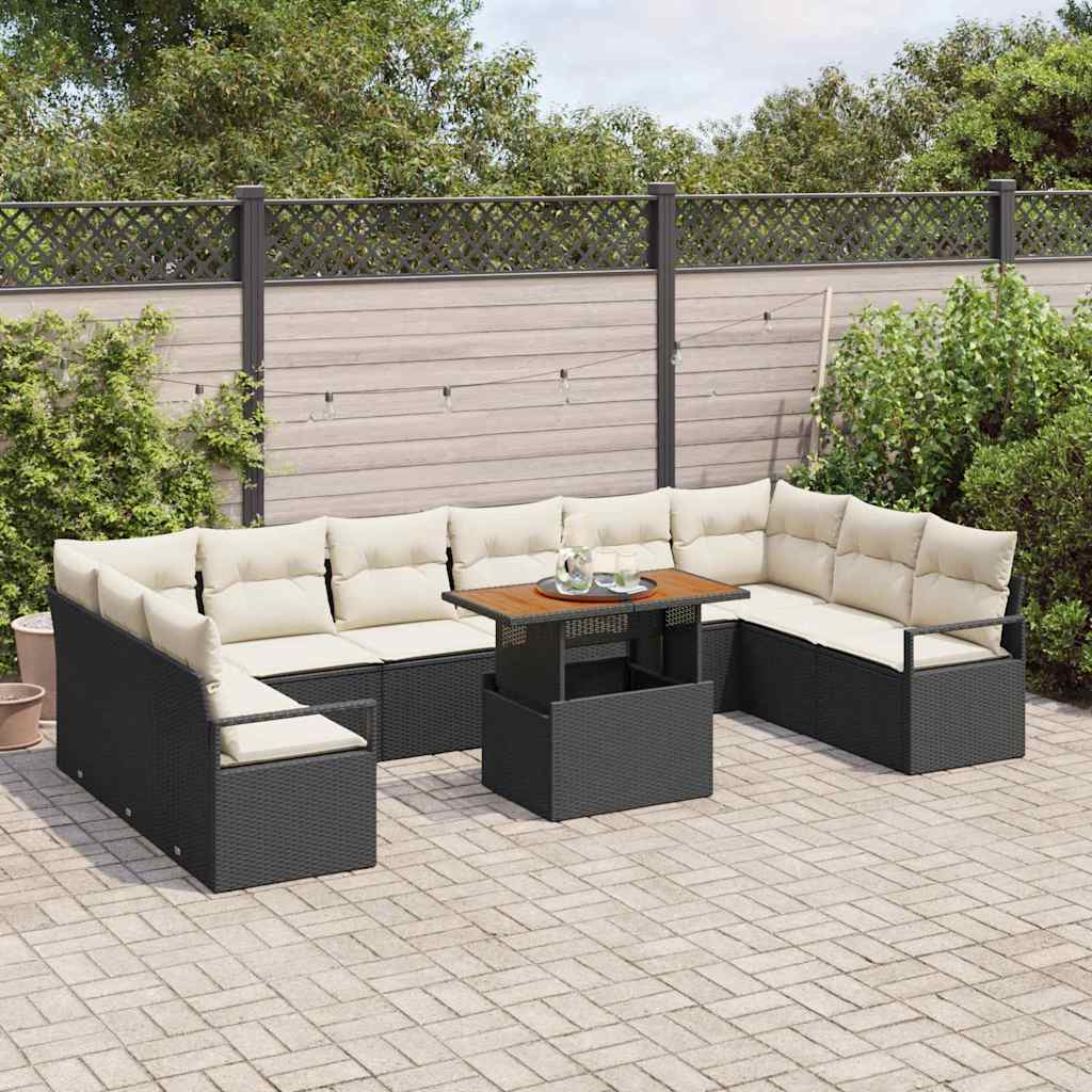 Garten-Sofa-Set mit Speicher 11 pcs Schwarz Poly Rattan