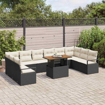 Garten-Sofa-Set mit Speicher 11 pcs Schwarz Poly Rattan