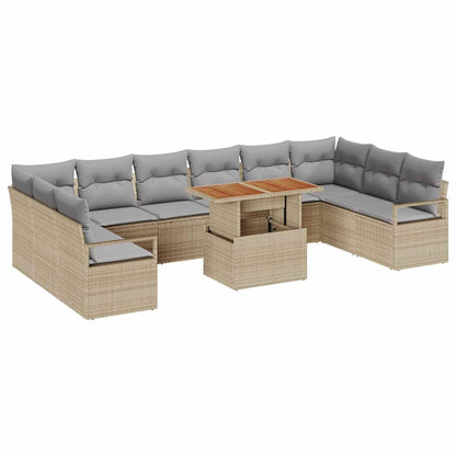 Garten-Sofa-Set mit Speicher 11 pcs Beige Poly Rattan
