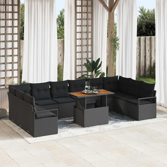 Garten-Sofa-Set mit Speicher 11 pcs Schwarz Poly Rattan