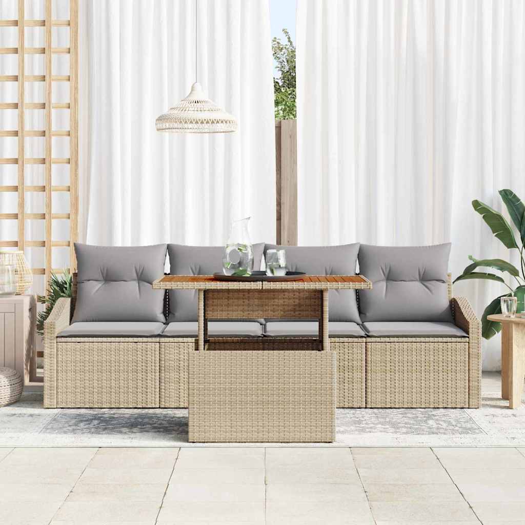 Garten-Sofa-Set mit Speicher 5 pcs Beige Poly Rattan