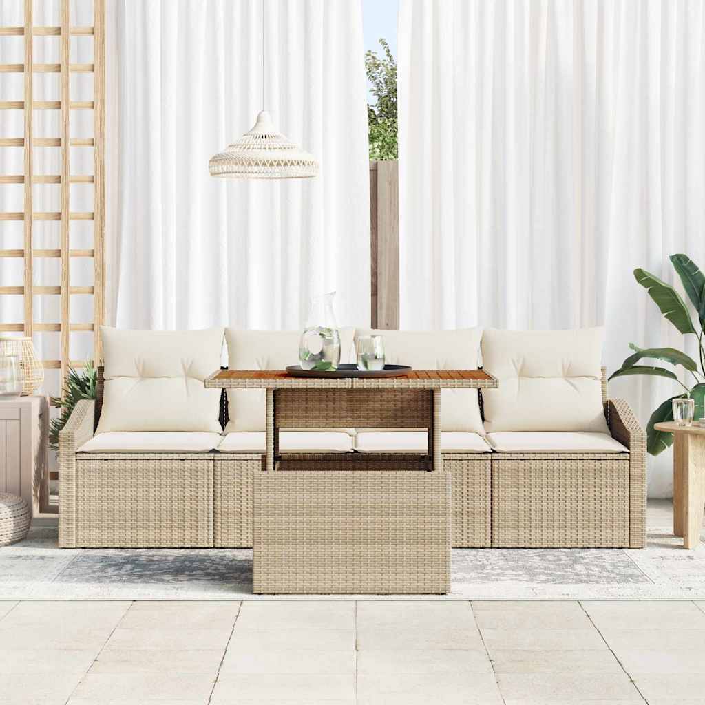 Garten-Sofa-Set mit Speicher 5 pcs Beige Poly Rattan