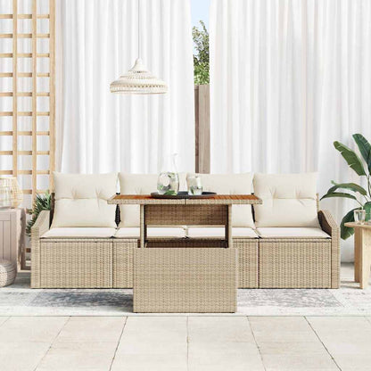 Garten-Sofa-Set mit Speicher 5 pcs Beige Poly Rattan