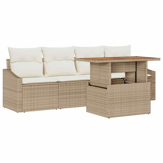 Garten-Sofa-Set mit Speicher 5 pcs Beige Poly Rattan