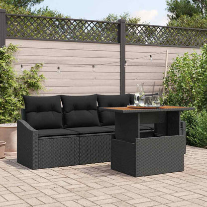 Garten-Sofa-Set mit Speicher 5 pcs Schwarz Poly Rattan