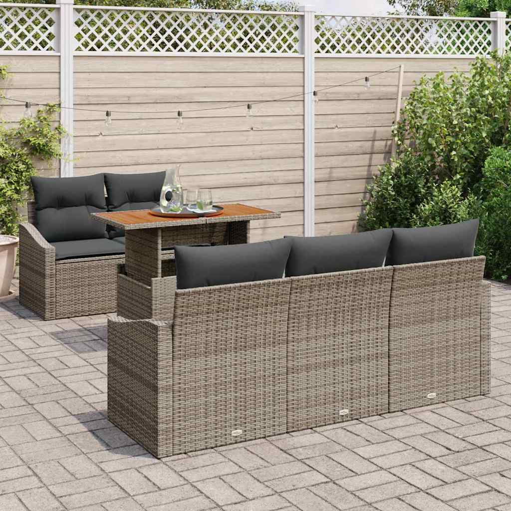 Garten-Sofa-Set mit Speicher 6 pcs Grau Poly Rattan