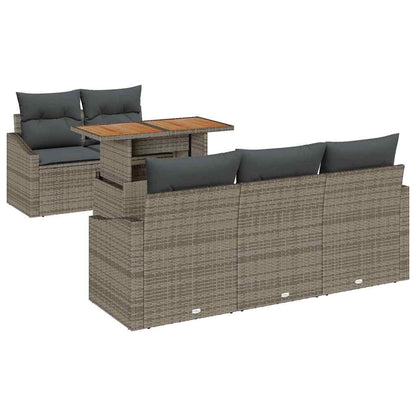 Garten-Sofa-Set mit Speicher 6 pcs Grau Poly Rattan