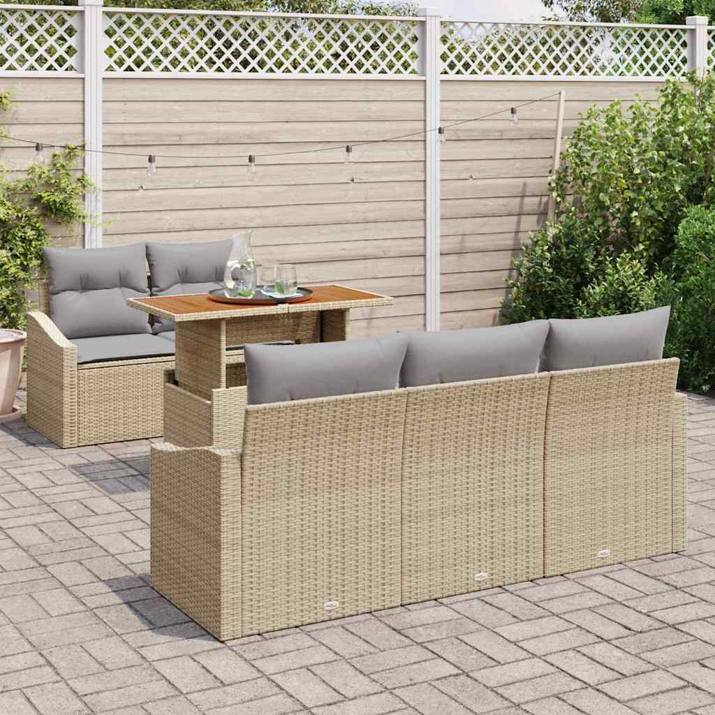 Garten-Sofa-Set mit Speicher 6 pcs Beige Poly Rattan
