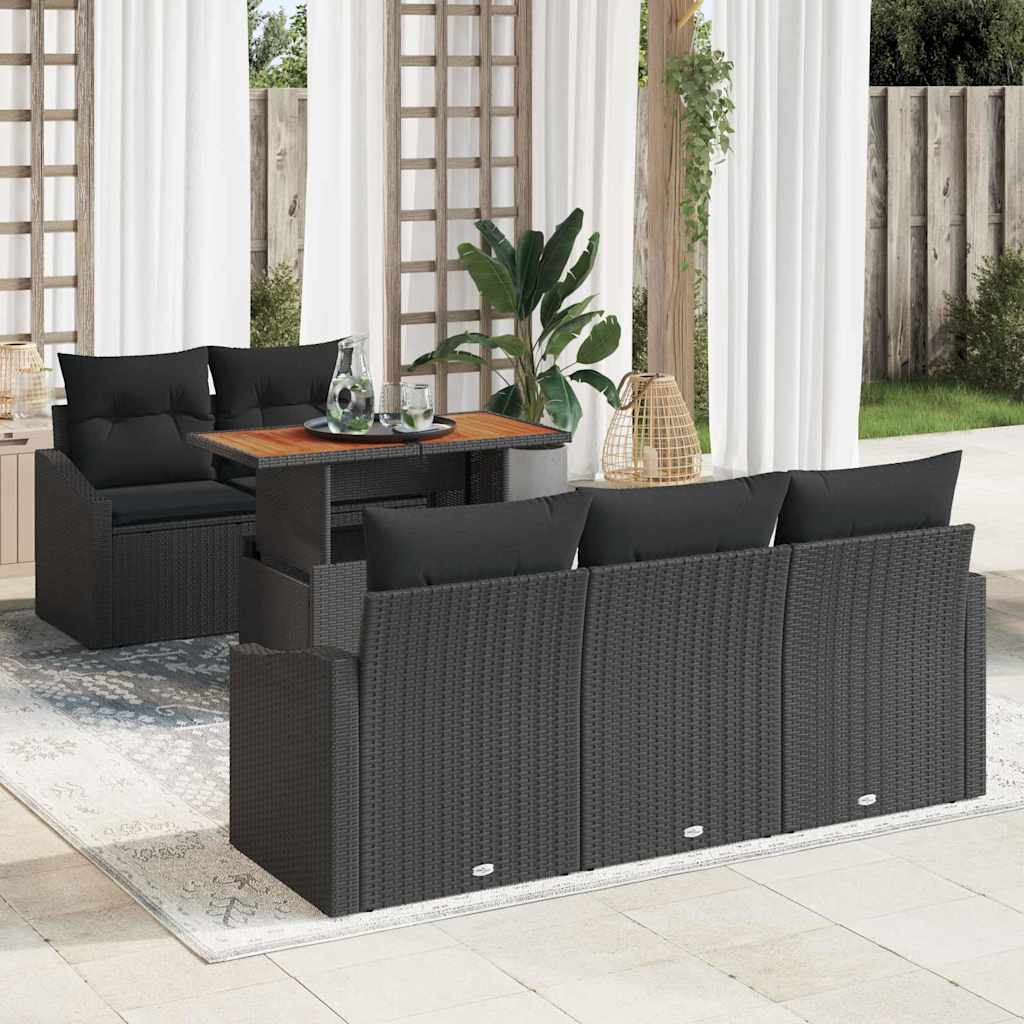 Garten-Sofa-Set mit Speicher 6 pcs Schwarz Poly Rattan