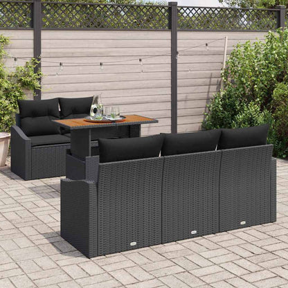 Garten-Sofa-Set mit Speicher 6 pcs Schwarz Poly Rattan
