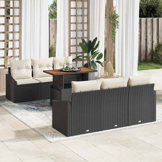 Garten-Sofa-Set mit Speicher 7 pcs Schwarz Poly Rattan