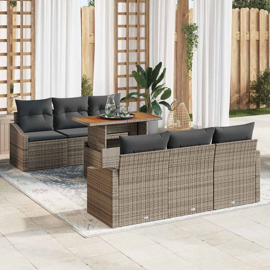 Garten-Sofa-Set mit Speicher 7 pcs Grau Poly Rattan