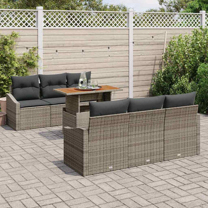 Garten-Sofa-Set mit Speicher 7 pcs Grau Poly Rattan