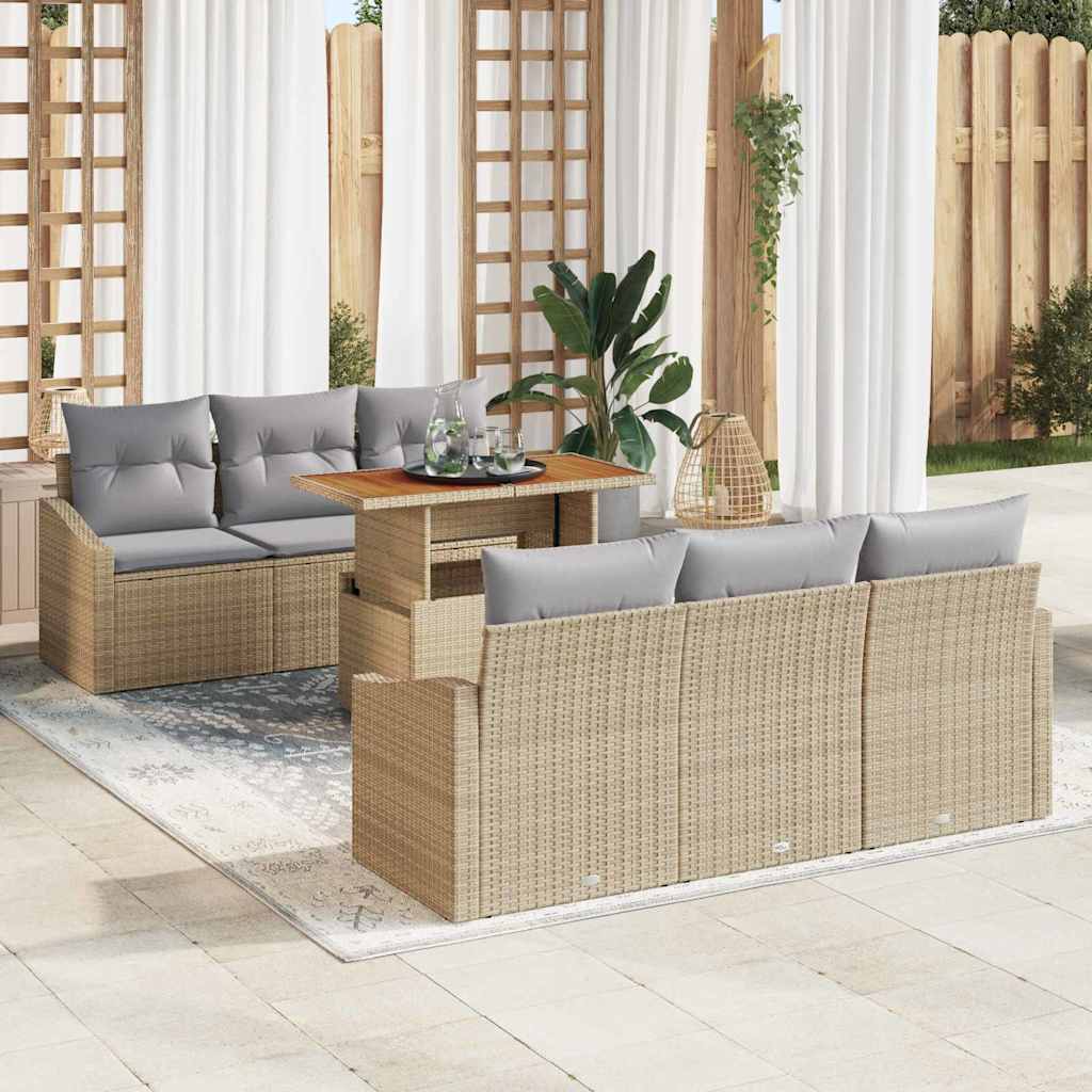 Garten-Sofa-Set mit Speicher 7 pcs Beige Poly Rattan