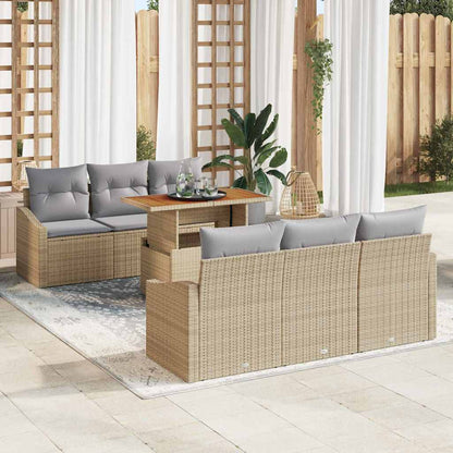 Garten-Sofa-Set mit Speicher 7 pcs Beige Poly Rattan