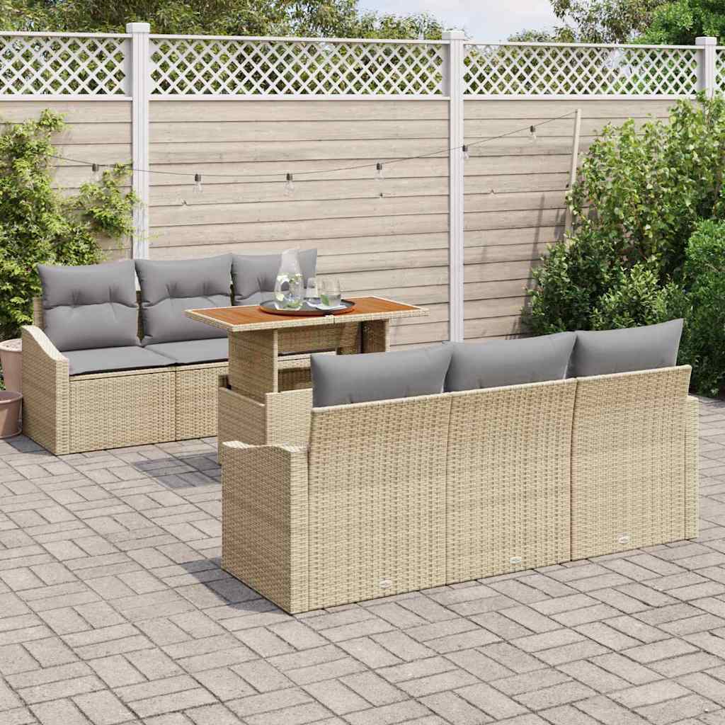 Garten-Sofa-Set mit Speicher 7 pcs Beige Poly Rattan
