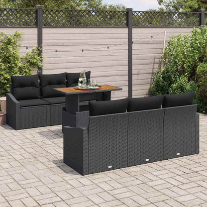 Garten-Sofa-Set mit Speicher 7 pcs Schwarz Poly Rattan