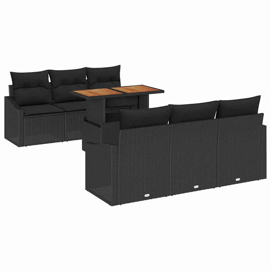 Garten-Sofa-Set mit Speicher 7 pcs Schwarz Poly Rattan