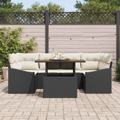 Garten-Sofa-Set mit Speicher 7 pcs Schwarz Poly Rattan