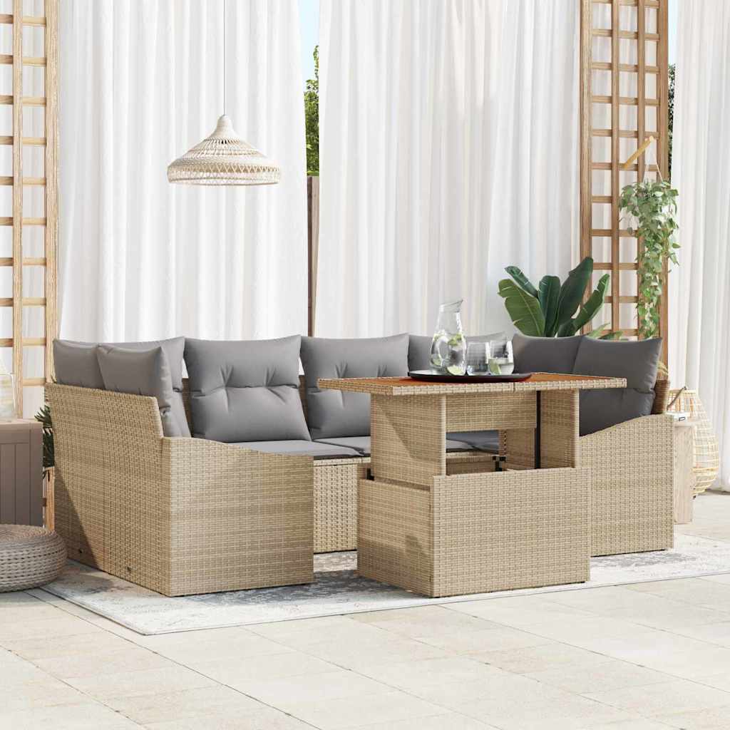 Garten-Sofa-Set mit Speicher 7 pcs Beige Poly Rattan