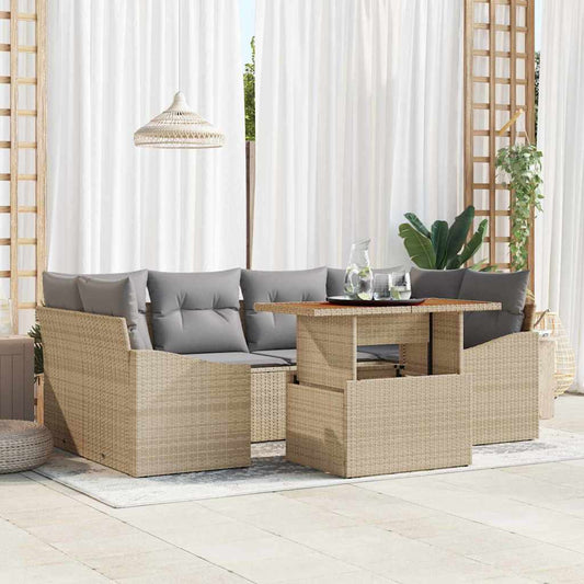 Garten-Sofa-Set mit Speicher 7 pcs Beige Poly Rattan