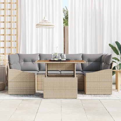 Garten-Sofa-Set mit Speicher 7 pcs Beige Poly Rattan