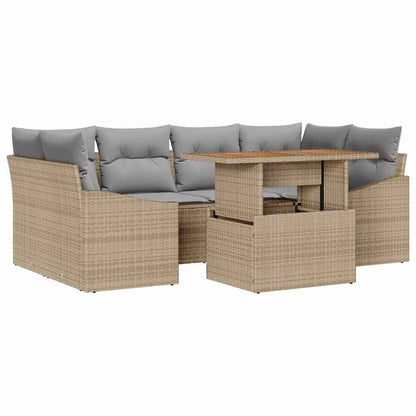 Garten-Sofa-Set mit Speicher 7 pcs Beige Poly Rattan