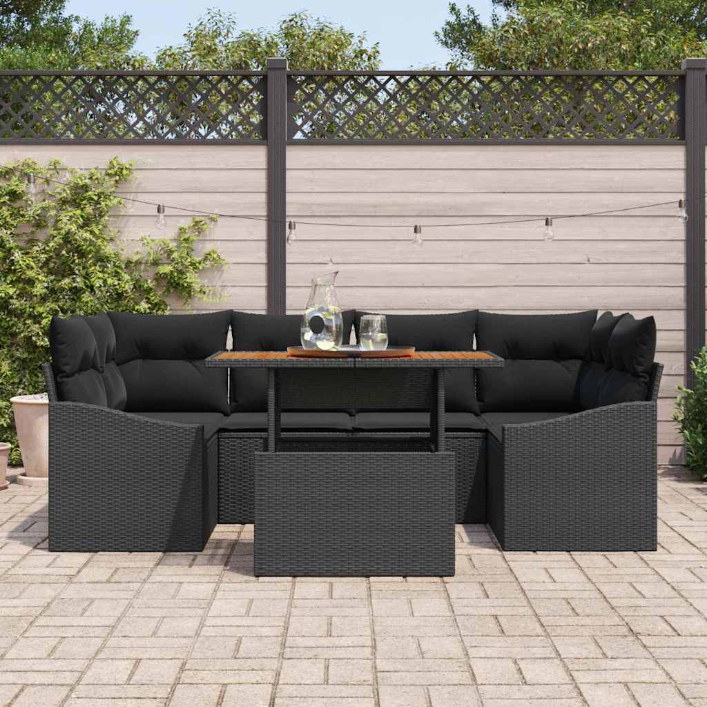 Garten-Sofa-Set mit Speicher 7 pcs Schwarz Poly Rattan