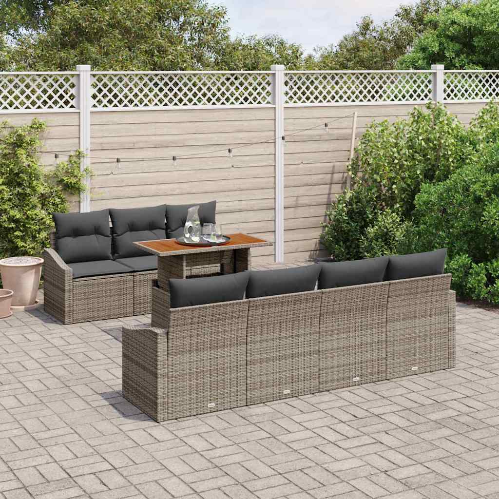 Garten-Sofa-Set mit Speicher 8 pcs Grau Poly Rattan