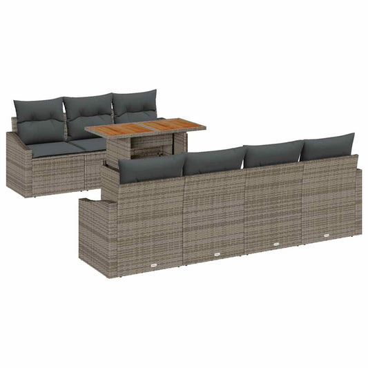 Garten-Sofa-Set mit Speicher 8 pcs Grau Poly Rattan