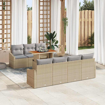 Garten-Sofa-Set mit Speicher 8 pcs Beige Poly Rattan