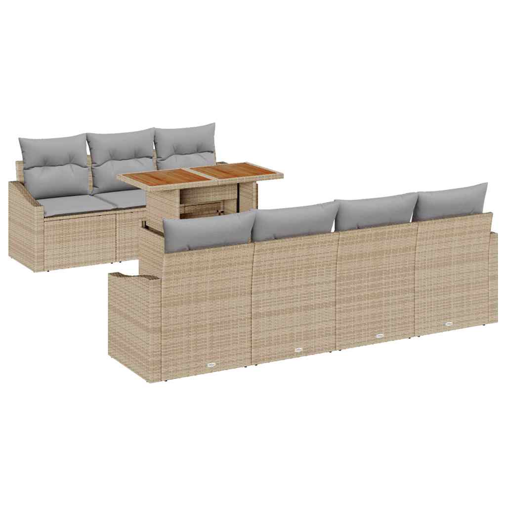 Garten-Sofa-Set mit Speicher 8 pcs Beige Poly Rattan