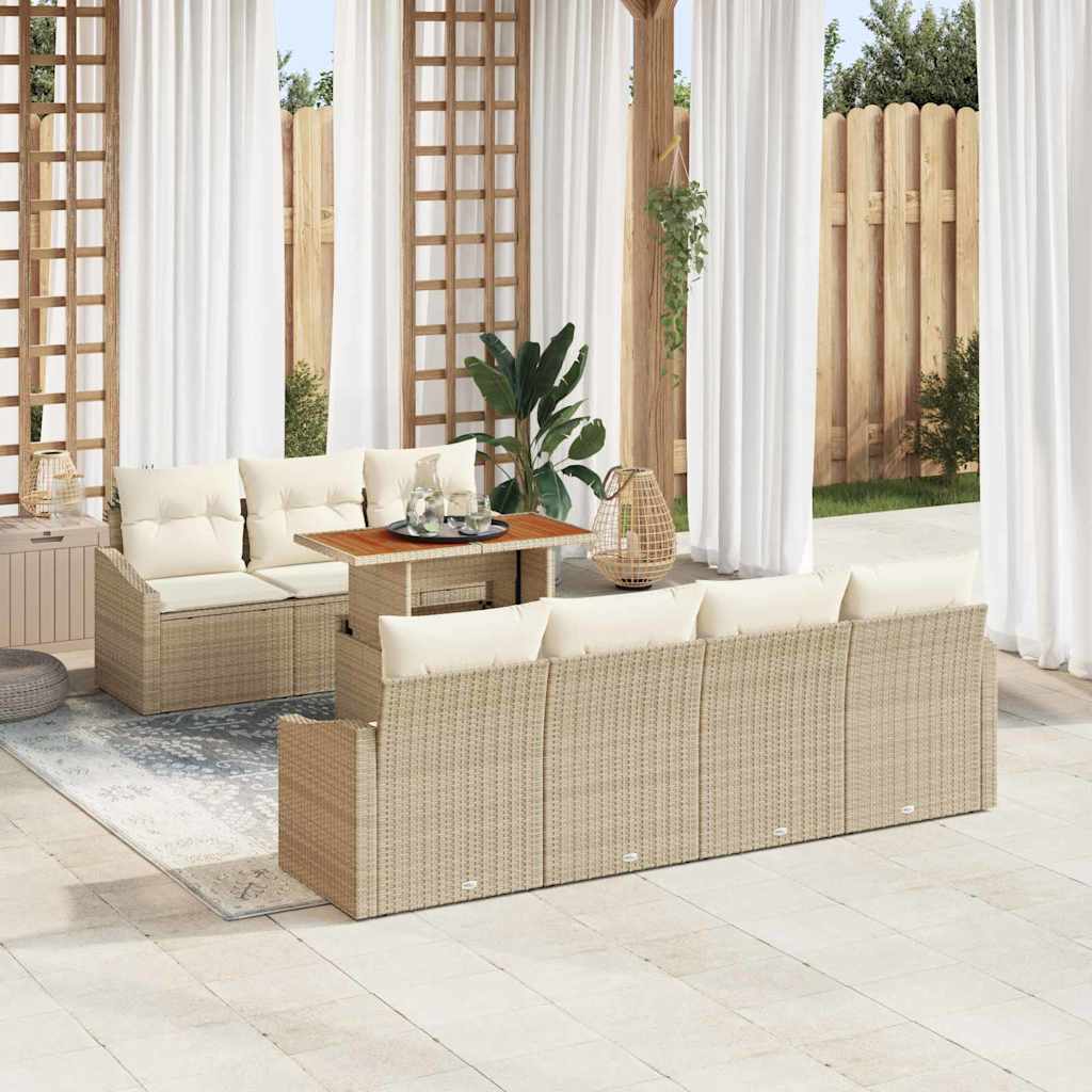 Garten-Sofa-Set mit Speicher 8 pcs Beige Poly Rattan