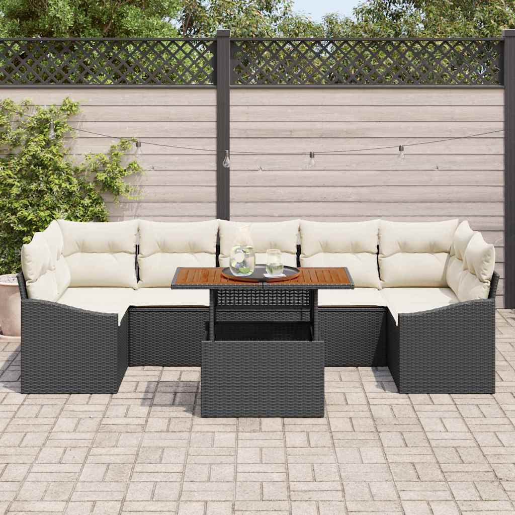 Garten-Sofa-Set mit Kissen mit Speicher 8 pcs Schwarz und Beige