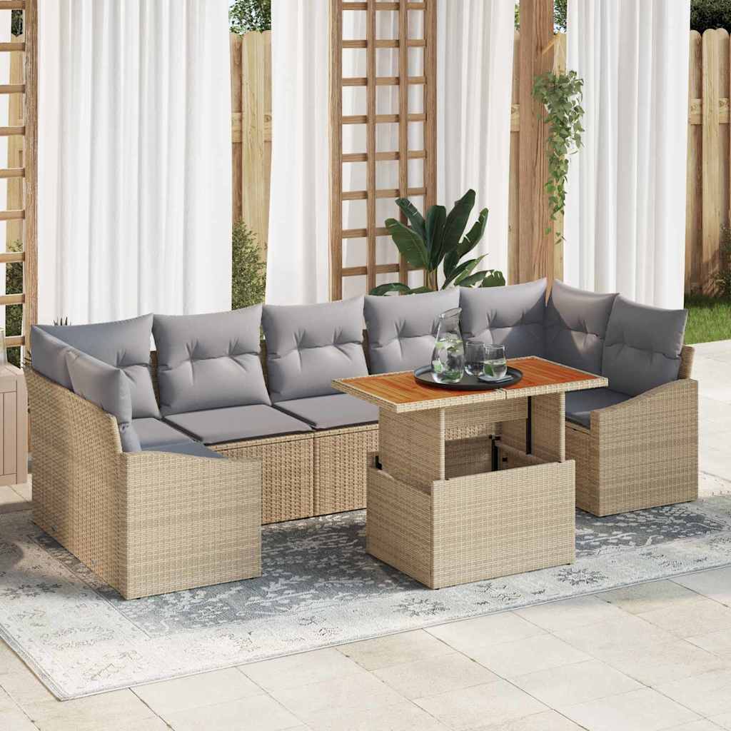Garten-Sofa-Set mit Kissen 8 pcs Beige und Hellgrau