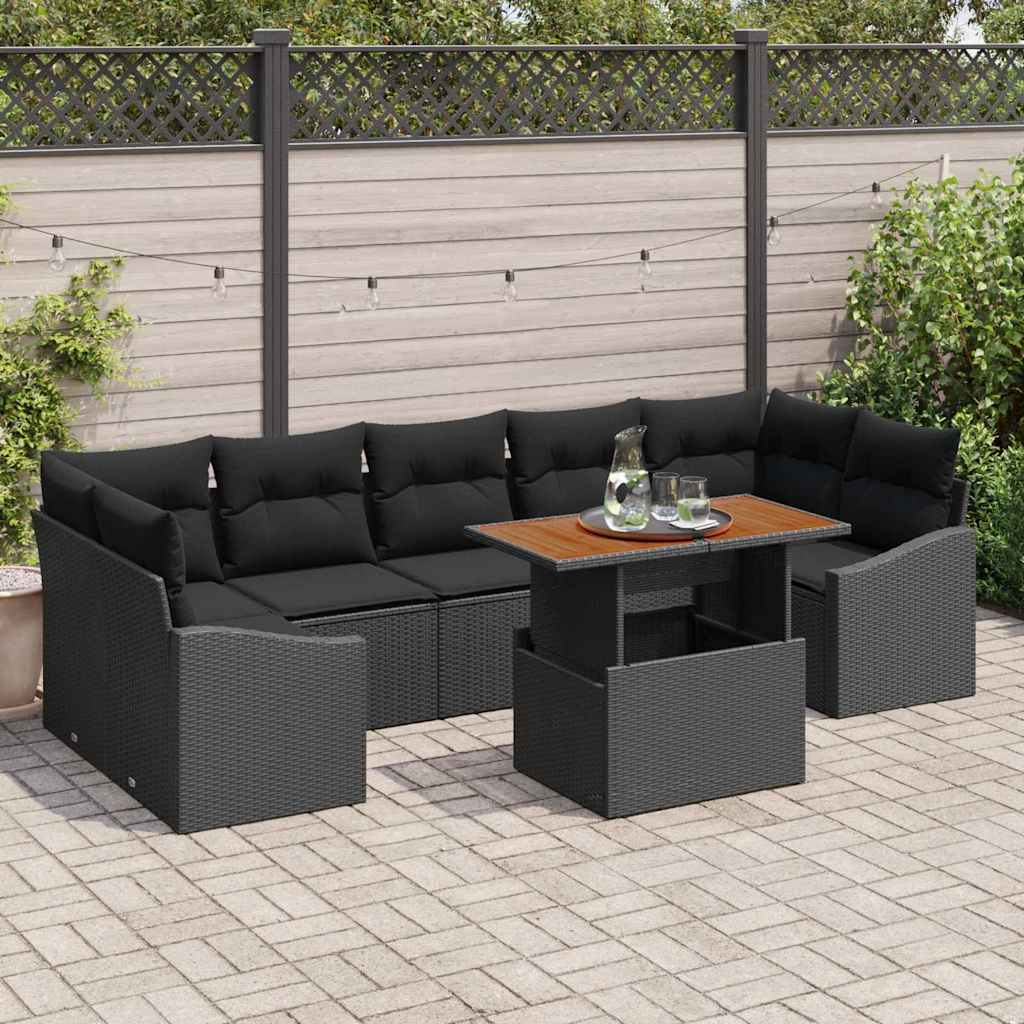 Garten-Sofa-Set mit Kissen mit Speicher 8 pcs Schwarz