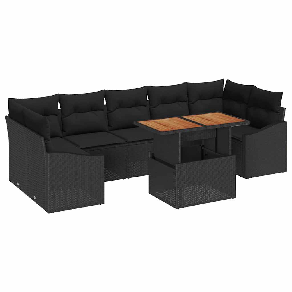 Garten-Sofa-Set mit Kissen mit Speicher 8 pcs Schwarz